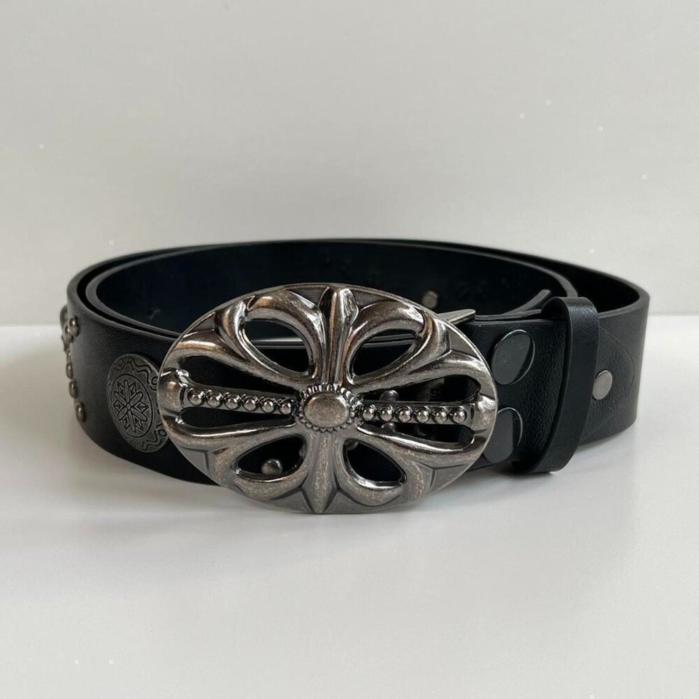 y2k 2000s vintage skeleton chrome cross studded goth emo black belt